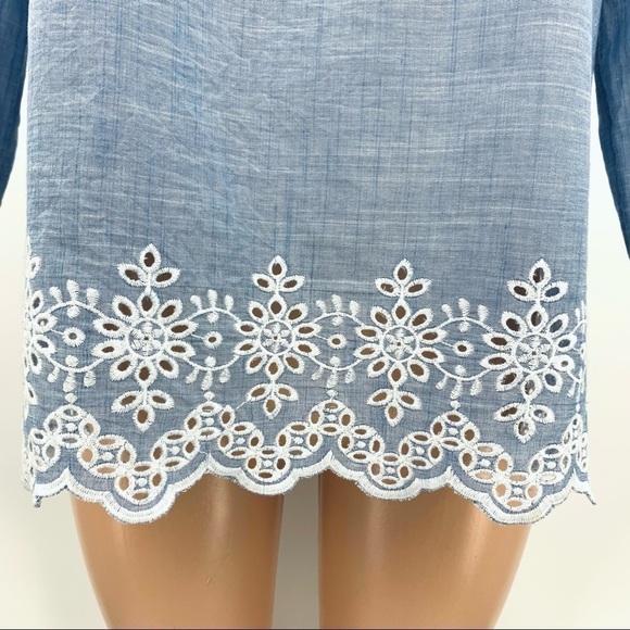 NWT NYDJ Cotton Eyelet Embroidered Blue Chambray Top XS - Picture 5 of 11